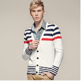 White V-neck With Stripes Men's Sweaters