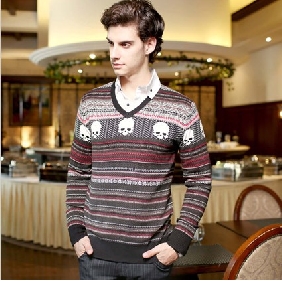 Skull Images On Long Sleeves Pure Cotton Men's Sweaters