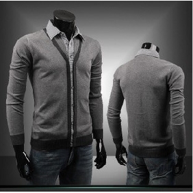 Gray Two Pieces Style Casual Cold Resistant Men's Sweaters