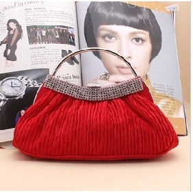 Red Ruffles Satin Clutches Design Evening Bags