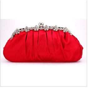 Red Ruffles One Shoulder Shiny Diamond Evening Bags