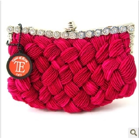 Red With Lattice Satin Woven Evening Bags