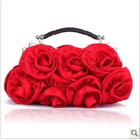 Red With Black Handle Flower Style Clutches Design Evening Bags