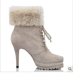 Apricot High Heel Real Leather Women's Boots