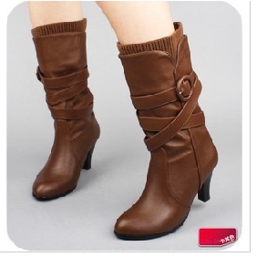 Brown Leather With Stripes Winter Fashion Women's Boots