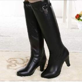 Brown Knee Length Real Leather Women's Boots