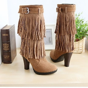 Brown With Tassel Wool Satin Winter Women's Boots