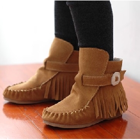Brown With Tassel Flat Bottom Winter Girl's Shoes