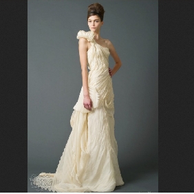Ivory One Shoulder Ruffles Chiffon Princess Wedding Dresses