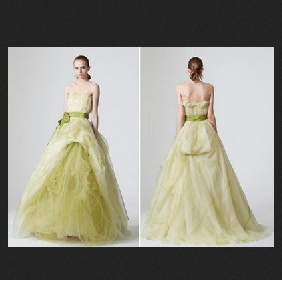 Green With Ribbons Backless Tulle Princess Wedding Dresses