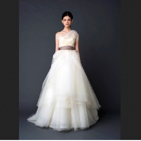 Ivory With Sash Shell On Layered Organza Princess Wedding Dresses
