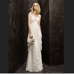 White Ruffles Embroidery With Straps Full Length Princess Wedding Dresses