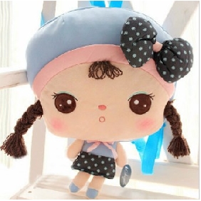 Blue Cute Girl With Big Head Kids Backpacks