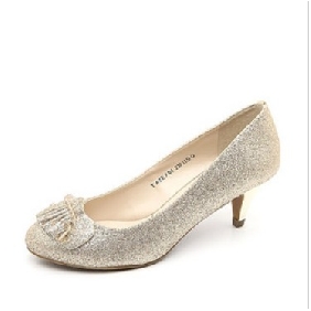 Silver Shiny Diamond Low Heel Women's Casual Shoes