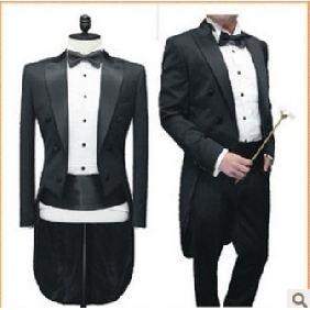 Black Single-breasted Peak Lapel Wool Groom Tuxedos