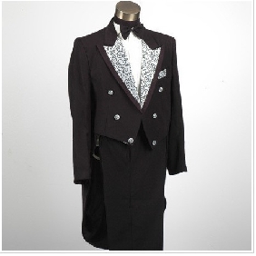 Black With Silver Lace Wool Polyester Groom Tuxedos