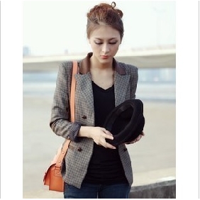 Gray With Lattice Nylon Leather Women's Suits