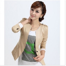 Khaki One Button Cotton Casual Women's Suits