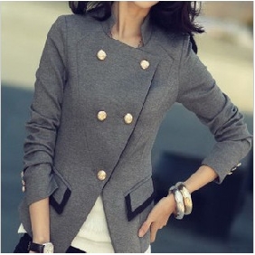 Gray Double Buttons Side-vented Notch Lapel Women's Suits