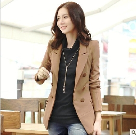 Light Coffee Long Style Non-vented Notch Lapel Women's Suits