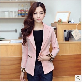 Pink Leopard Sleeves One Button Women's Suits
