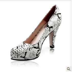 White Black High Heel Real Leather Women's Dress Shoes
