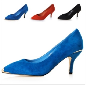Blue Office Lady Metal Pointed Women's Dress Shoes