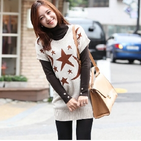 Cream-colored Short Sleeves Long Style Women's Tank Tops