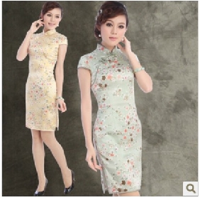 High Neck Knee Length Short Sleeves Cheongsam Wedding Dresses
