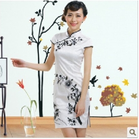 White Black With Ribbons Mini Style Cheongsam Wedding Dresses