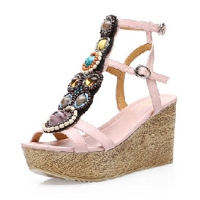 Bohemia Light Pink Beaded Women's Espadrilles & Wedge Shoes