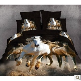 Black Running Horses Printed Super Soft Bedding Set