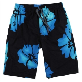 Black Blue Breathable Flowers Printed Men's Beach Shorts