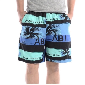 With Stripes Five Points Coconut Images On Men's Beach Shorts