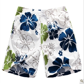 Casual Pure Cotton Flowers Printed Men's Beach Shorts