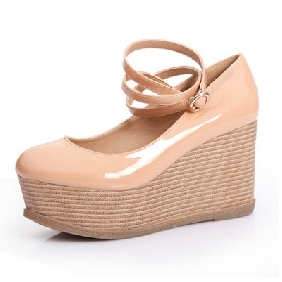 Khaki Super High Heel PU Leather Shiny Women's Espadrilles & Wedge Shoes