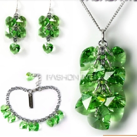 Green Diamond Necklace Earrings Bracelet Korean Style Women's Bridal Jewelry Sets