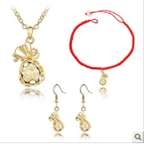 Gold Pocket Shape Three Pieces Women's Wedding Jewelry Sets