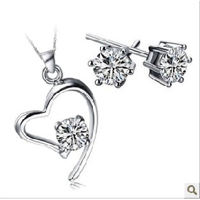 Silver Shiny Diamond Heart Shape Women's Jewelry Sets
