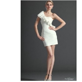White Short Ruffles Backless Satin Prom Dresses