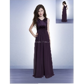 Purple A-line Empire Chiffon V-neck Floor Length Junior Bridesmaid Dress