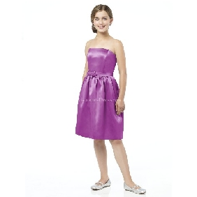 Purple Satin Strapless With Sashes Knee Length Junior Bridesmaid Dress