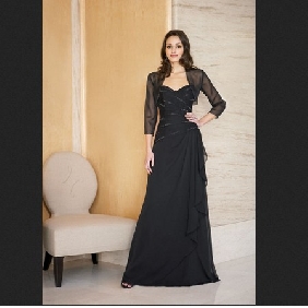 Black Floor Length Beaded Chiffon Mother of The Bride Dress