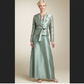 Green Long Jacket Embroidery Satin Mother of the Bride Dresses