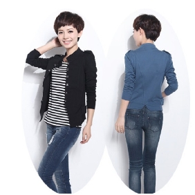 Black Korean Style Casual Slim Women's Jackets & Coats