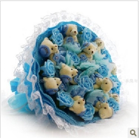 Blue Cartoon Bear With Small Diamond Korean Style Wedding Flowers & Wreaths