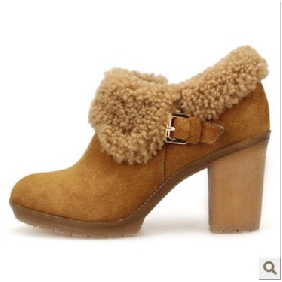 Brown Real Leather Wool Casual Women's Boots