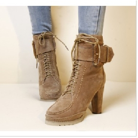 Deep Khaki High Heel Short Winter Fashion Women's Boots