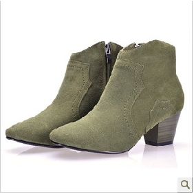Army Green Real Leather Winter Short Women's Boots