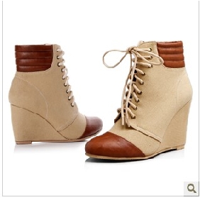 Khaki Lace Up High Heel Flat Bottom Women's Boots